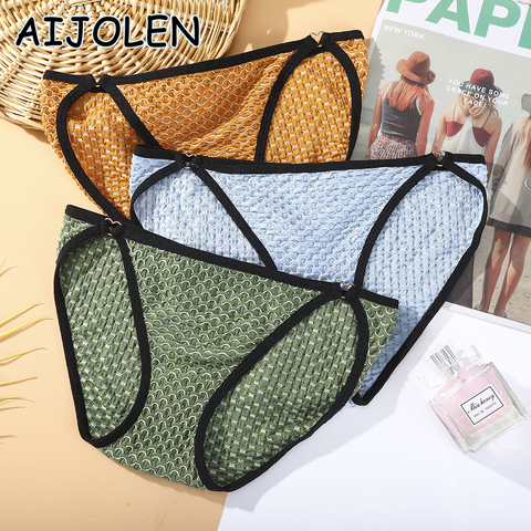 AIJOLEN-bragas de algodón para mujer, ropa interior sin costuras de cintura baja, calzoncillos de Tanga Sexy con ondas de agua para mujer, calzoncillos de colores sólidos ► Foto 1/6