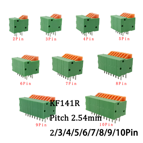 5/10 Uds KF141R 2,54mm PCB montado primavera sin tornillos ángulo recto 2,54mm conector de bloque de terminales para 26-20 AWG 2P-10 kf141r ► Foto 1/6