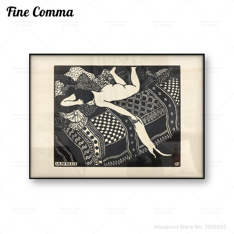Póster Vintage de pared para mujer, Impresión de arte de pared, imagen de pintura de Arte Antigua francesa de gato y mujer blanco y negro ► Foto 1/4