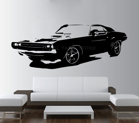 Dodge Challenger-pegatina extraíble de pared del dormitorio, decoración artística para el hogar, vinilo, papel de pared de salón, 1595 ► Foto 1/3