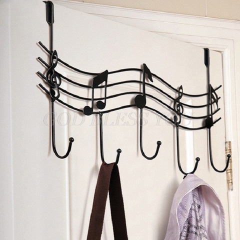 Perchero de pared con notas musicales onduladas para el hogar, colgador de ropa con acabado elegante, diseño Simple decorativo, 5 ganchos ► Foto 1/6