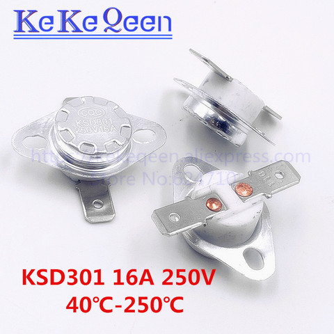 KSD301 250V 16A 140 ~ 250 grados centígrados temperatura interruptor normalmente cerrado pie plano anillo fijo 150, 165, 175, 180, 190, 195, 200, 210, 220, 240 250C ► Foto 1/6