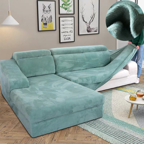 Funda de sofá en forma de L para sala de estar, protector de terciopelo para muebles de sala de estar, elástico, funda con textura de felpa suave y duradera para proteger sofá y diván ► Foto 1/6