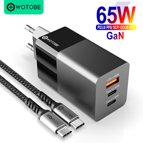 WOTOBE 65W GaN USB C adaptador de corriente del cargador de 3 Puerto PD 65W PPS QC4 45W SCP para portátiles MacBook iPhone iPad Samsung XIAOMI ► Foto 1/6