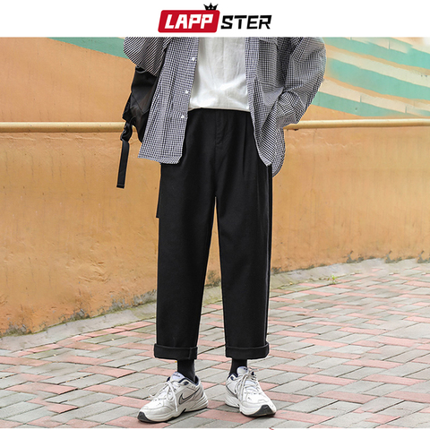 LAPPSTER-pantalones bombachos coreanos para hombre, pantalón de chándal holgado de pierna ancha, color negro, estilo japonés, 2022 ► Foto 1/6