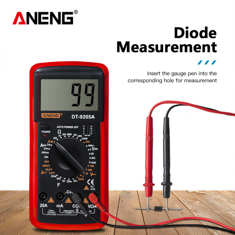 Multímetro Digital DT9205A LCD amperímetro eléctrico de mano voltímetro de resistencia capacitancia medidor de potencia CA CC probador ► Foto 1/6