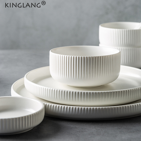 KINGLANG-platos de cerámica creativa nórdica, cuenco esmaltado mate, platos individuales de estilo Ins, vajilla para el hogar ► Foto 1/6