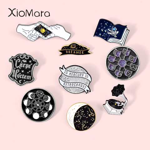 Pin de esmalte de cielo estrellado, insignia espacial, Luna nocturna, fase, mercurio, Planeta, constelación, astronauta, gran joyería universo, broche de solapa ► Foto 1/6