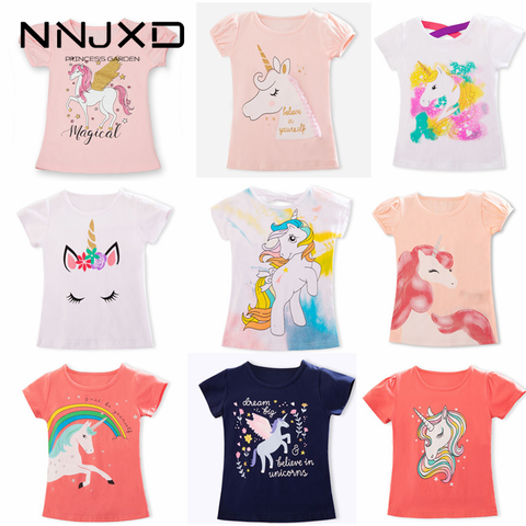 2022 camiseta Unisex de moda de verano con diseño de unicornio, camisetas blancas de manga corta para niños y bebés, camisetas de algodón para niñas, ropa de 3 a 8 años ► Foto 1/6