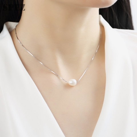 Collar de plata de ley 925 para mujer, colgante de perlas de agua dulce naturales genuinas de 8-9mm, joyería, regalo ► Foto 1/6