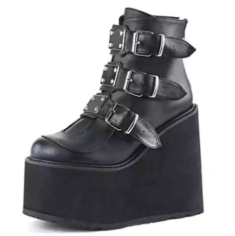 Ankel-Botas de plataforma con hebilla de Metal para Mujer, botines femeninos de estilo Punk, cuñas de tacón alto, de PU, de talla grande ► Foto 1/5