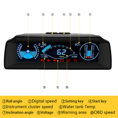 AUTOOL X90, Obd2 ordenador con pantalla frontal, velocímetro, medidor de inclinación, código, brújula con inclinómetro transparente, electrónica de coche ► Foto 1/6