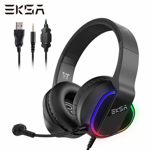 EKSA-auriculares E400 con cable para videojuegos cascos estéreo con micrófono y luces LED RGB para PC/PS4/Xbox One/Nintendo Switch, 3,5mm ► Foto 1/6