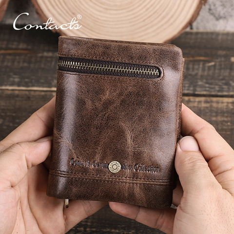 CONTACT'S-cartera de cuero para hombre, Mini billetera de calidad de cuero genuino, monedero pequeño, tarjetero, portafolio informal ► Foto 1/1