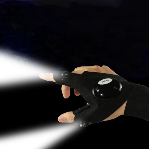 Guantes de pesca impermeables de luz nocturna con linterna LED herramientas de rescate equipo de exterior guantes sin dedos duraderos prácticos para ciclismo ► Foto 1/6