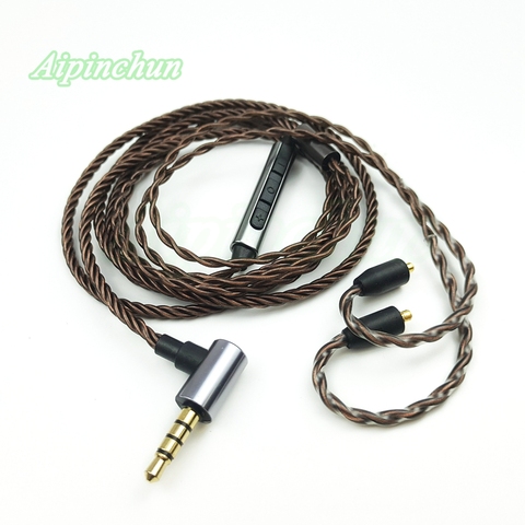 Cable de auriculares Aipinchun MMCX, micrófono, controlador de volumen, reemplazo para Shure SE215 SE315 SE425 SE535 SE846 3,5mm L, toma de flexión ► Foto 1/6