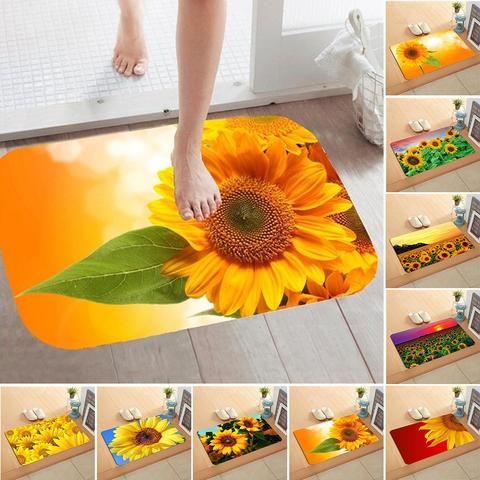 Felpudo de franela antideslizante de 40x60cm con estampado de girasol para entrada, alfombra para puerta, tapete para cocina, decoración del hogar ► Foto 1/6