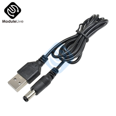 Cable de corriente con enchufes, Cable USB 2,0 macho A CC de 5,5mm x 2,1mm, línea de Cable de 5,5mm x 2,1mm 80cm ► Foto 1/6