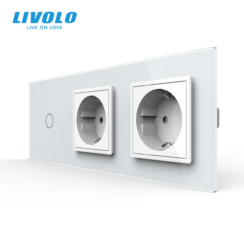 Livolo EU estándar nuevo enchufe de alimentación, AC 220 ~ 250 V, Panel de salida de cristal, 2 tomas de pared con Interruptor táctil ► Foto 1/6