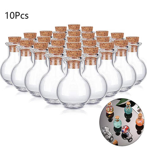 Mini botellas de vidrio transparente, botellas a la deriva, pequeñas botellas de deseos con tapones de corcho rellenos con papel de letras, 10 Uds. ► Foto 1/6