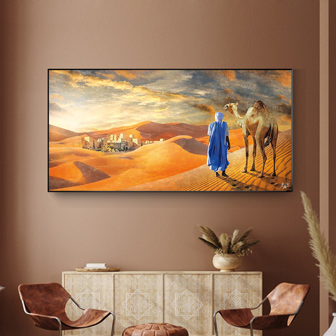 Pintura Oriental de Tuareg en el desierto, decoración de paisaje, carteles e impresiones en lienzo, pintura artística de pared para decoración para sala de estar ► Foto 1/5
