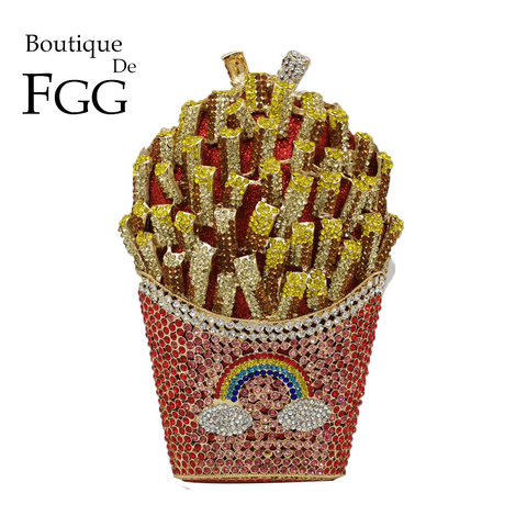 Boutique De FGG-Bolso De mano De arcoíris con patatas fritas para mujer, Bolso De noche De cristal De boda De diamantes, monedero De novia ► Foto 1/6