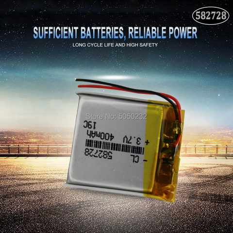 1 Pza 400mAh 3,7 V 582728 polímero de litio li-po batería recargable para smartwatch GPS Bluetooth PDA altavoz para ordenador portátil Lipo celular ► Foto 1/5