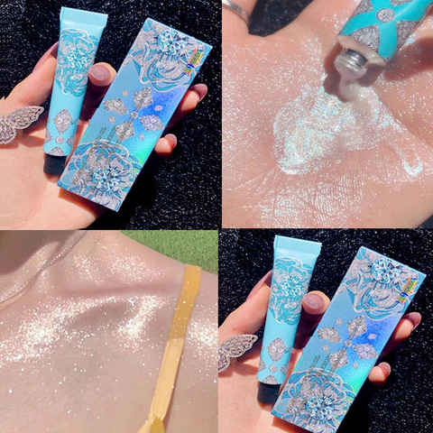 Líquido de contorno resistente al agua con brillo Diamante, cara y cuerpo de maquillaje para resaltador, color dorado y azul, Cosméticos de belleza ► Foto 1/5