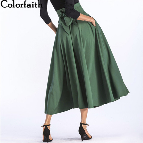Colorfaith 2022 mujeres hendidura Maxi Falda larga de las señoras Vintage de moda falda acampanada de bolsillos de arco más tamaño 4XL falda SK8831 ► Foto 1/6