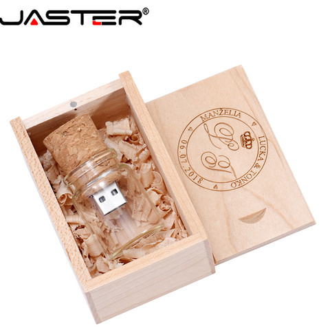 JASTER-caja de madera + botella de los deseos, unidad flash USB 2,0, 8GB, 16GB, 32GB, 64GB, lápiz de memoria de vidrio, botella a la deriva, disco U, regalo de boda ► Foto 1/6