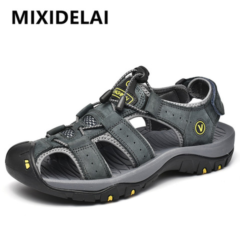 MIXIDELAI zapatos de cuero genuino para hombres, novedad de verano, sandalias de gran tamaño para hombres, sandalias para hombres, sandalias de moda, zapatillas de gran tamaño 38-47 ► Foto 1/6