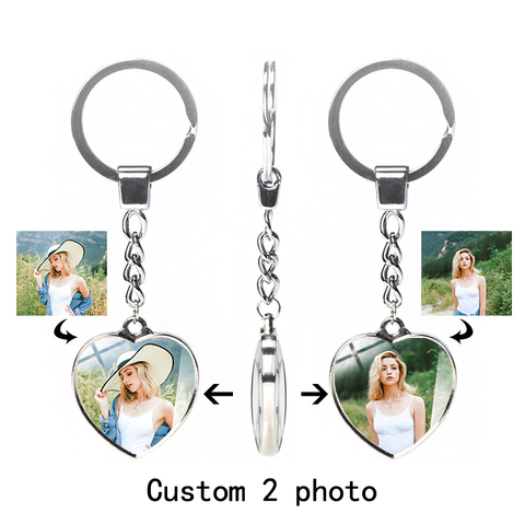 Llavero personalizado con foto personalizada llavero de corazón de doble cara para mujer, coche, familia, regalo de pareja, joyería de cristal de moda ► Foto 1/6