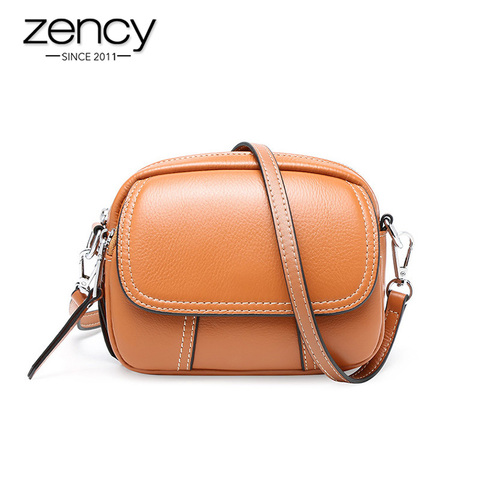 Zency-bandolera antirrobo de piel auténtica para mujer, con forma redonda bolso de hombro, color negro y marrón, 100% ► Foto 1/6