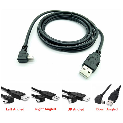 Cable USB 2,0 a Mini Cable de sincronización de datos USB codo acodado de 90 grados 5 pines B macho a macho 0,5 m 1,8 m 5m Cable de carga para cámara MP3 ► Foto 1/6