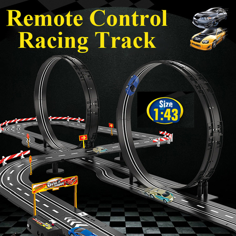 Pista de vías eléctricas 1:43 para niños, juego de coches de carreras con Control remoto doble, circuito de Autorama, regalo ► Foto 1/6