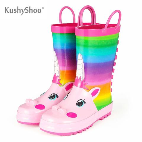 KushyShoo-Botas de lluvia con dibujo de unicornio para niños, botas de goma, impermeables, para agua ► Foto 1/6