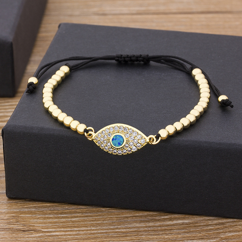 Hamsa-pulsera de cobre con cuentas de zirconia cúbica para hombre y mujer, brazalete de cuerda trenzada con ojo malvado, mano, turco de la suerte, 5 estilos, joyería de fiesta ► Foto 1/6