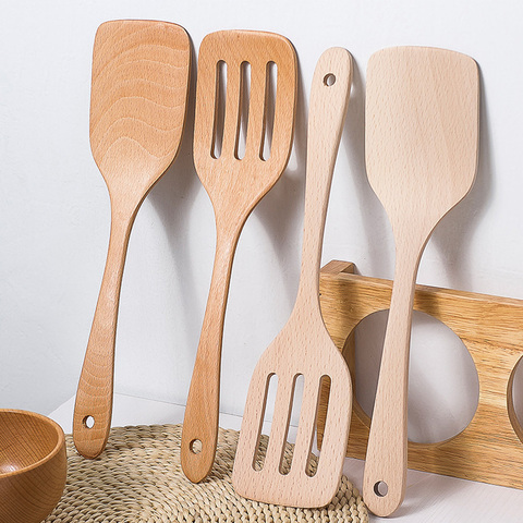 Espátula de madera para cocina, accesorios antiadherentes, utensilios de cocina, regalo, utensilio de cocina ► Foto 1/6