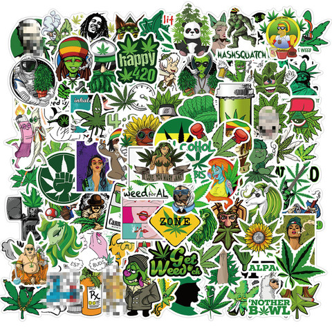 Pegatinas de grafiti con hojas de personaje de broma para niños, 100 Uds., juguete clásico artesanal, bicicleta, equipaje de viaje, guitarra, calcomanías de PVC de hoja de marihuana impermeables ► Foto 1/6