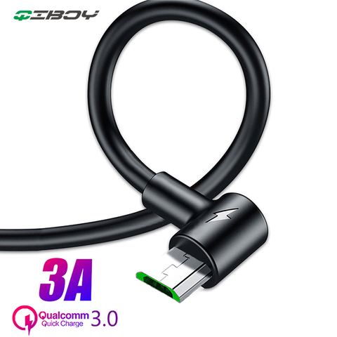 1 m/2 m 3A Micro USB Cable USB de 90 grados de carga rápida Cable para Samsung Xiaomi Huawei datos Android 3,0 cargador Microusb Cable ► Foto 1/6