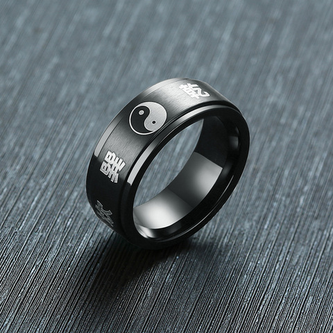 ZORCVENS nueva moda negro 8mm chismes hilandero de acero inoxidable anillo boda marca grabar joyería regalos ► Foto 1/6