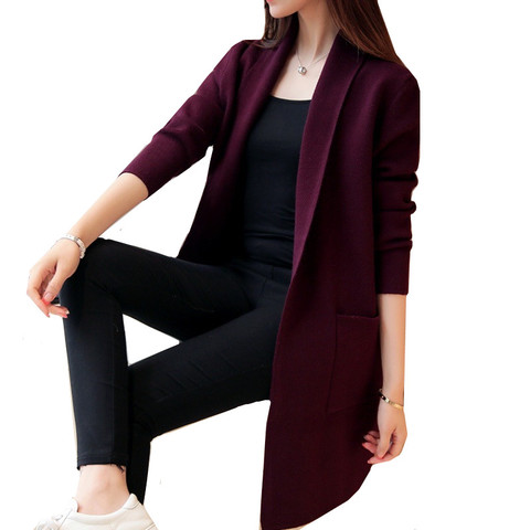 2022 Otoño e Invierno Chaqueta larga de mujer Casual Cardigan de bolsillo para mujer suéter de punto Chaquetas-encuentro para las mujeres chaqueta ► Foto 1/5