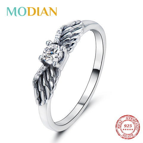 Modian-Anillo de dedo de circonia cúbica transparente para mujer, Plata de Ley 925 auténtica deslumbrantes, alas de Ángel volando, joyería de diseño único ► Foto 1/4