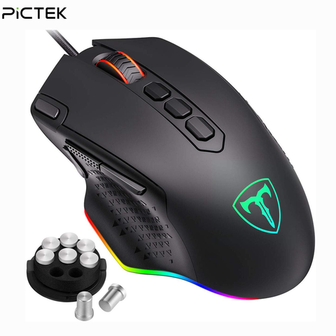 PICTEK-ratón ergonómico de 12000DPI para juegos por cable, USB con retroiluminación RGB, 10 botones para Windows, ordenador ► Foto 1/6