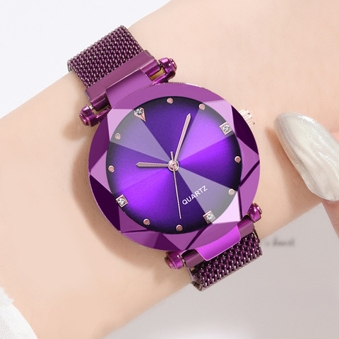 Reloj con hebilla magnética de malla para mujer, cronógrafo de cielo estrellado, de cuarzo, Superficie geométrica, informal, a la moda, nuevo ► Foto 1/5