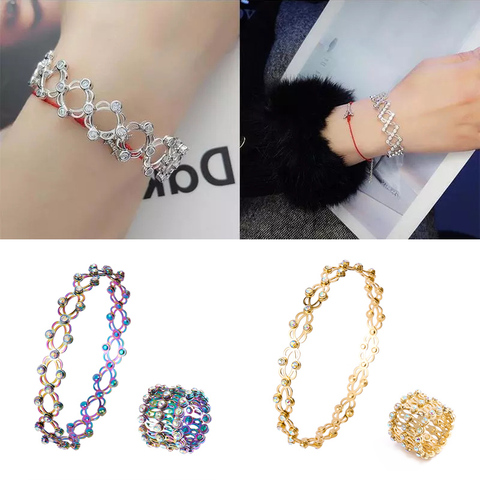 Pulsera de anillo retráctil mágico 2 en 1 para mujer, anillo plegable giratorio creativo, pulsera de diamantes de imitación de cristal, regalo de joyería para mujer ► Foto 1/6