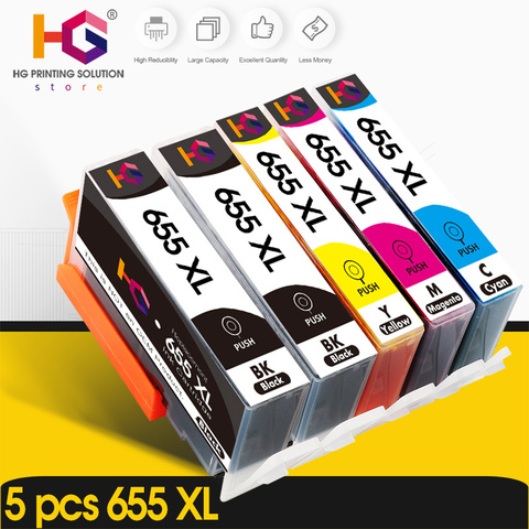 Cartucho de tinta Compatible con HP 655xl, 655 xl, negro, con chip, para impresora hp Deskjet 6520, 6525, 6625 ► Foto 1/6