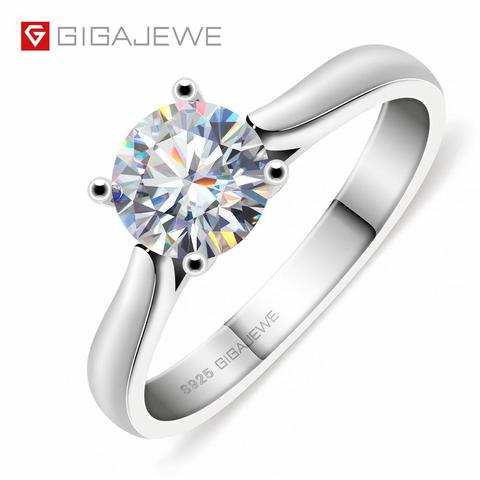 GIGAJEWE 1Ct 6,5mm corte redondo EF VVS1 Moissanite 925 anillo de plata diamante prueba aprobada ajuste de la garra de moda mujeres regalo de Navidad ► Foto 1/6