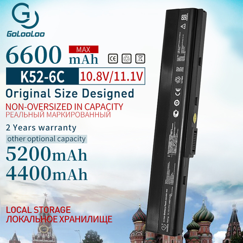 Golooloo 6 celdas, 11,1 v batería de portátil para ASUS A31-K52 k52 A52 X52J X52JC X52JE X52JG X52JK X52JR X52Jt X52JV k52j X52SG 6600mAh ► Foto 1/6