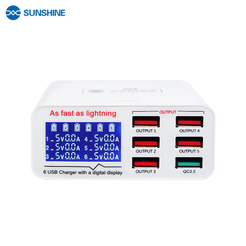 SS-304Q-cargador USB LCD de 6 puertos, 2.4A, carga rápida, compatible con inteligencia QC 3,0, compatibilidad para IPAD/iPhone, HUAWEI, XIAOMI VIVO ► Foto 1/6